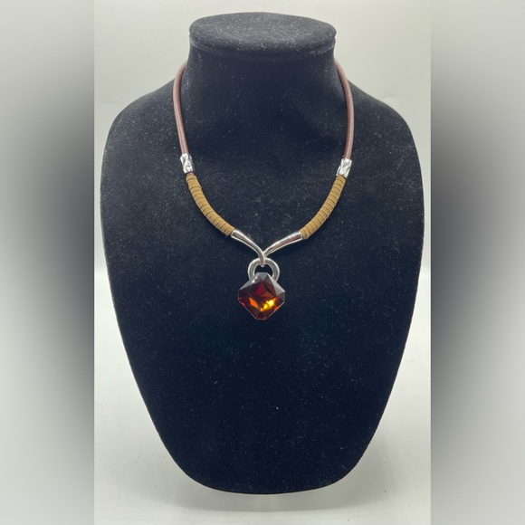 Beautiful Signed Statement Necklace with Brown/Champagne Amber Crystal - Picture 2 of 6